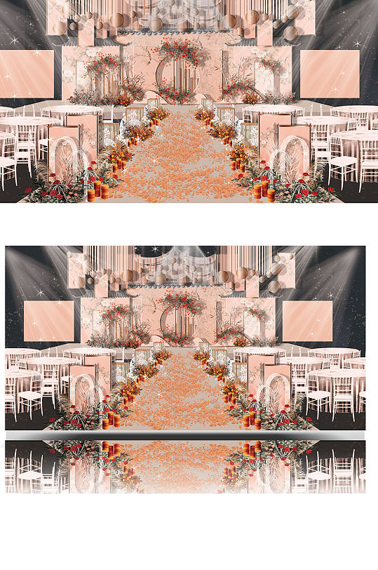 香槟色婚礼效果图轻奢欧式舞台仪式区浪漫-众图网