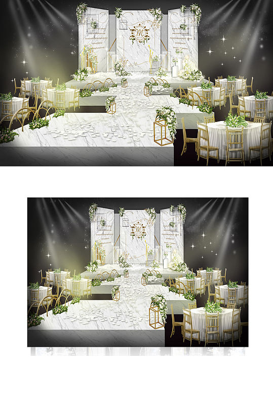 白绿婚礼婚庆效果图清新舞台仪式区-众图网