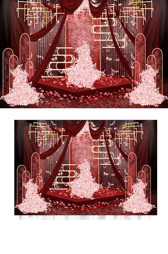红色新中式婚礼效果图温馨INS风合影迎宾-众图网