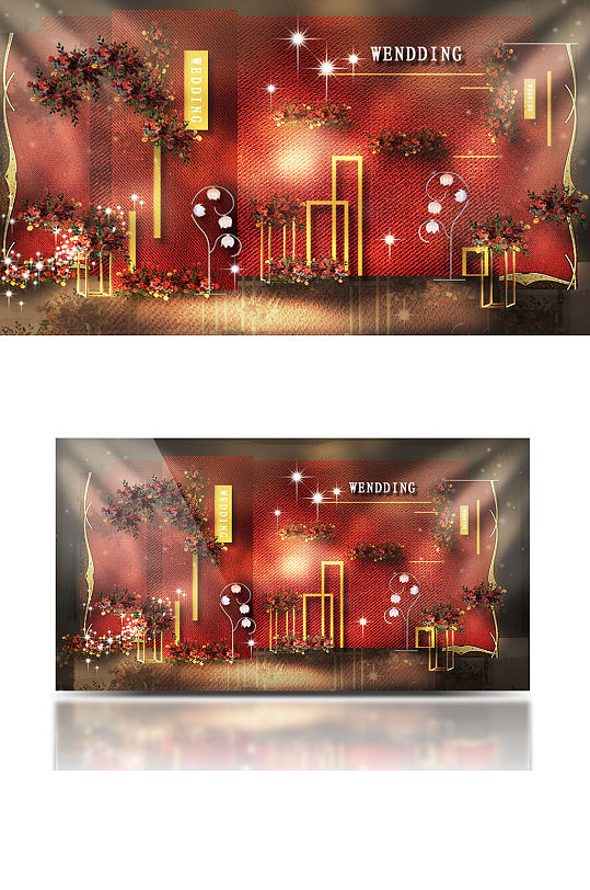 纹理红金婚礼效果图合影迎宾背景板复古-众图网