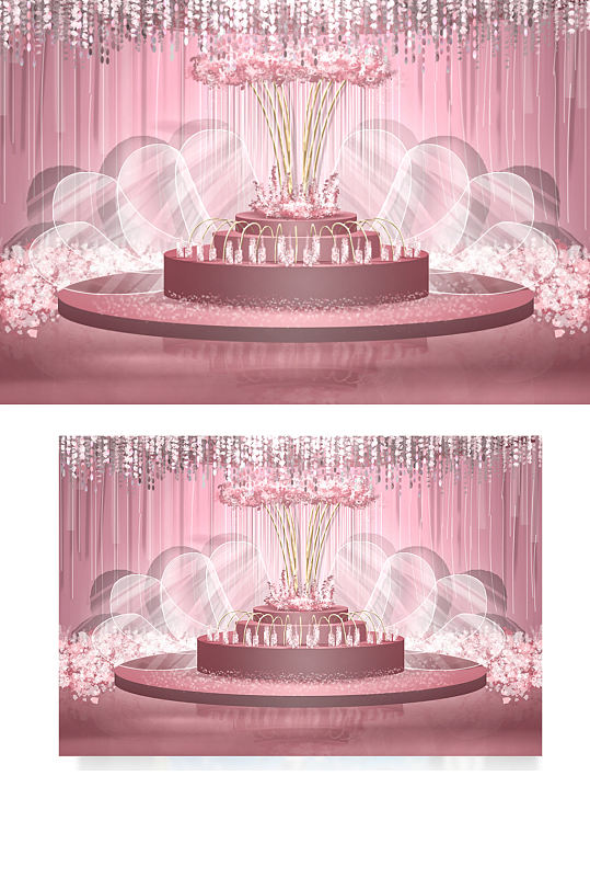 粉色系花园玻璃羽毛仪式区婚礼效果图梦幻-众图网