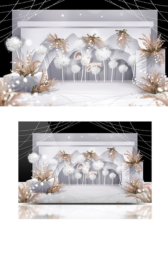 白色香槟色小清新蒲公英极简艺术婚礼效果图-众图网