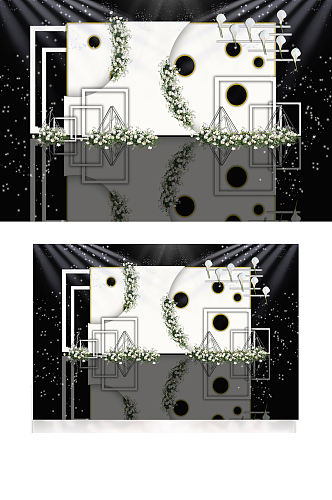 白绿小清新创意几何婚礼迎宾区效果图背景板