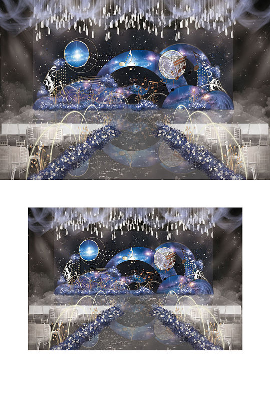 蓝色星空浪漫主题婚礼工装效果图舞台-众图网