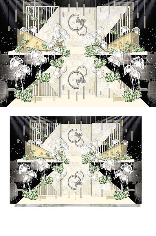 香槟色现代几何婚礼舞台效果图仪式区浪漫-众图网