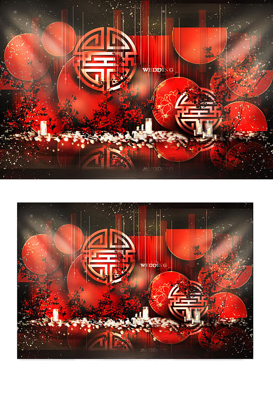 中式婚礼合影区效果图舞台红色大气仪式区-众图网