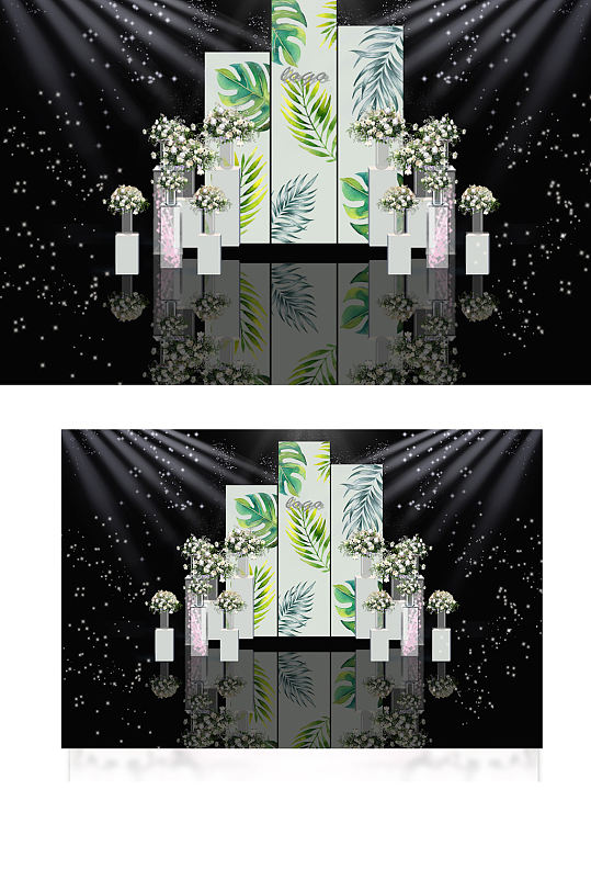 薄荷系白绿小清新婚礼迎宾区效果图浪漫-众图网