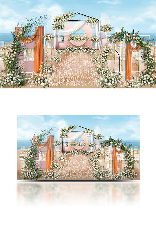 户外沙滩海岛小清新风格婚礼效果图花草-众图网