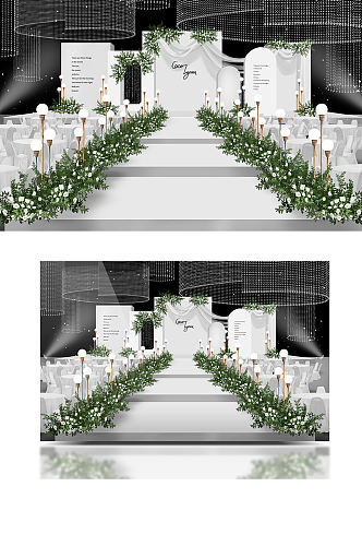 简约极简小清新白绿色韩式水晶婚礼效果图