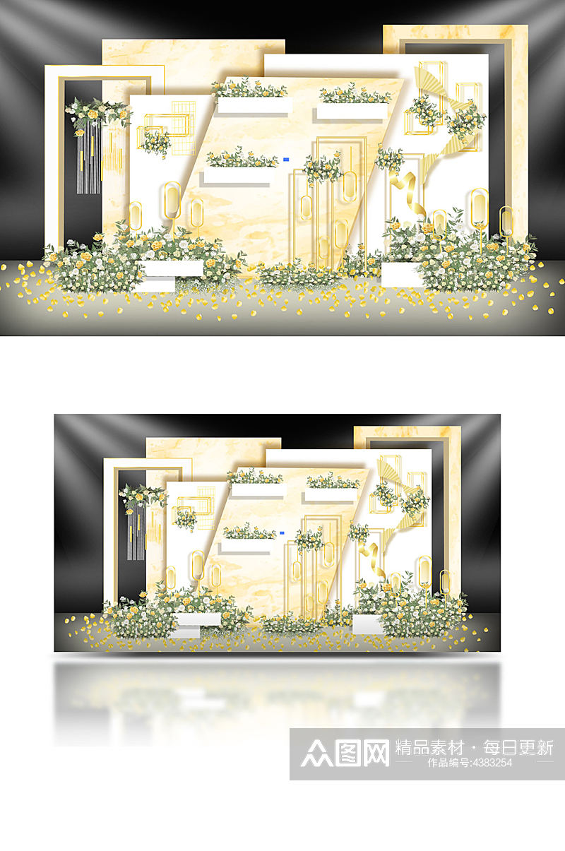 简约香槟色婚礼设计效果图合影背景板素材