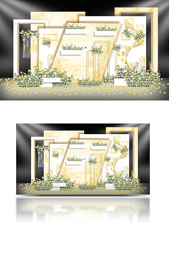 简约香槟色婚礼设计效果图合影背景板