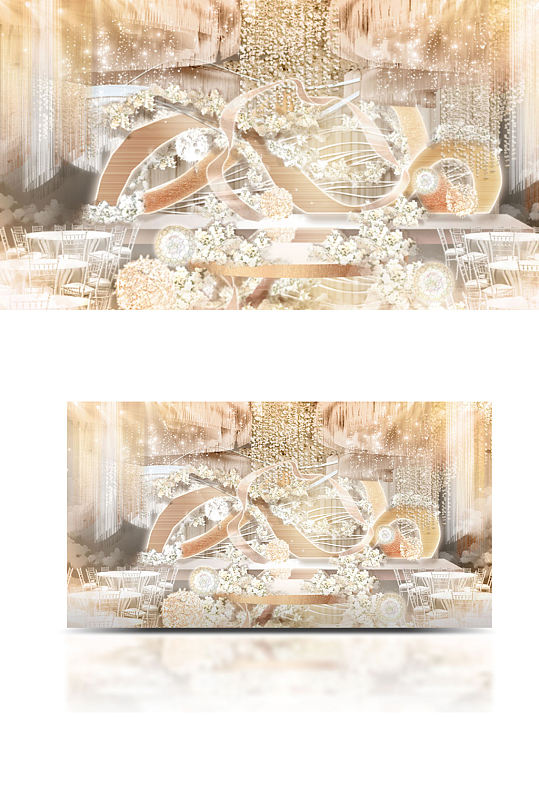 金色室内婚礼效果图香槟色舞台仪式区大气-众图网