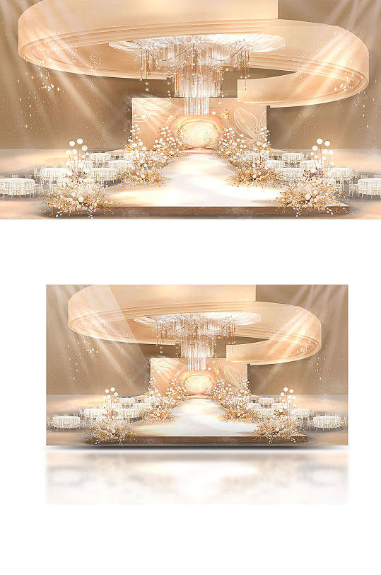 原创轻奢香槟色婚礼手绘效果图舞台仪式区-众图网