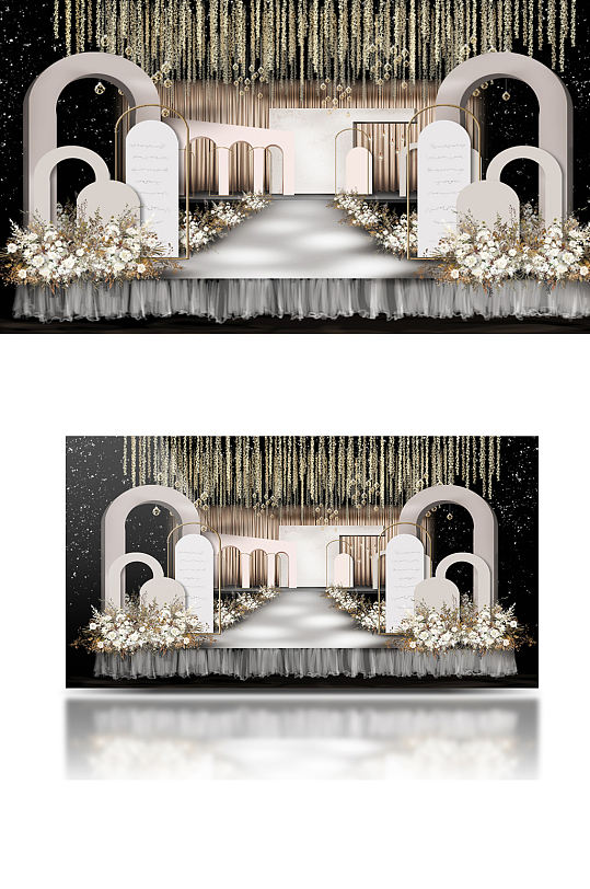 香槟金色铁艺梦幻婚礼效果图唯美舞台仪式区-众图网