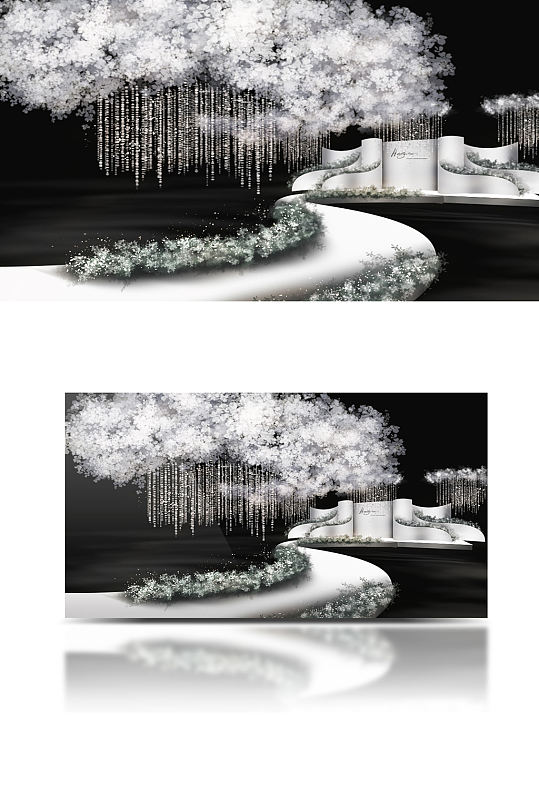 唯美浪漫晶莹清透婚礼效果图白色舞台仪式区-众图网