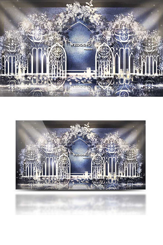 蓝色梦幻婚礼合影效果图舞台迎宾背景板欧式-众图网