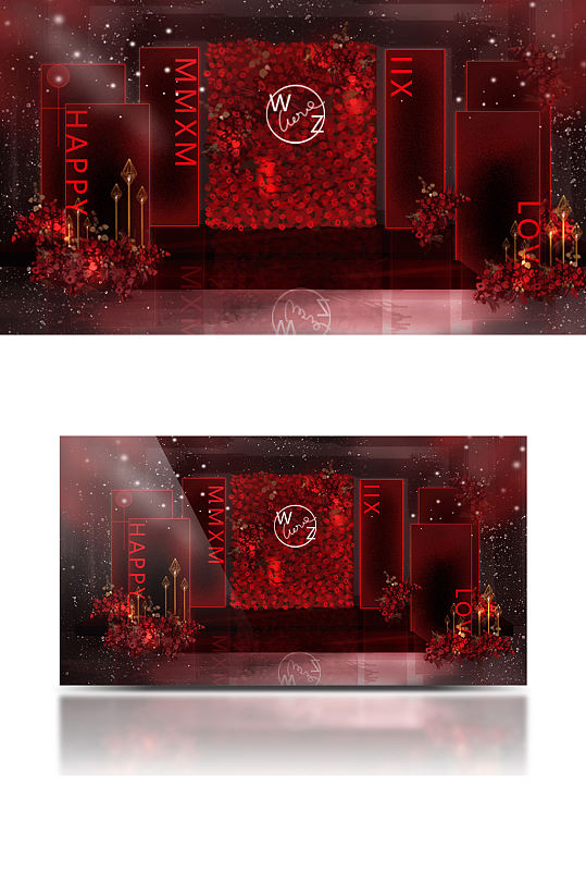 红色喜庆现代婚礼舞台仪式区效果图-众图网