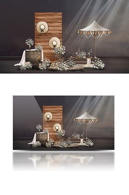 紫色法式甜品婚礼效果图户外木质复古-众图网