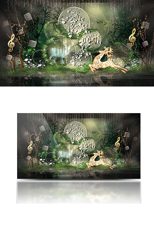 森系清新婚礼工装效果图卡通动物生日宴绿色-众图网