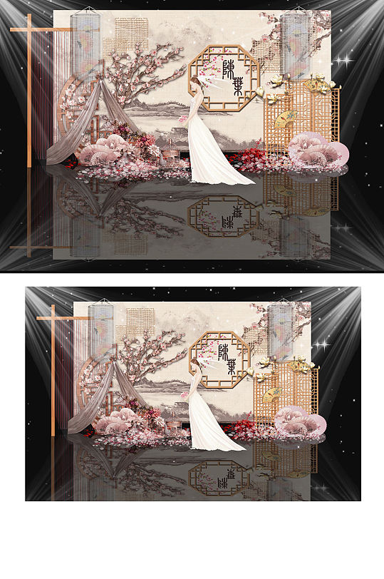 新中式婚礼留影区浪漫唯美淡雅香槟粉色-众图网