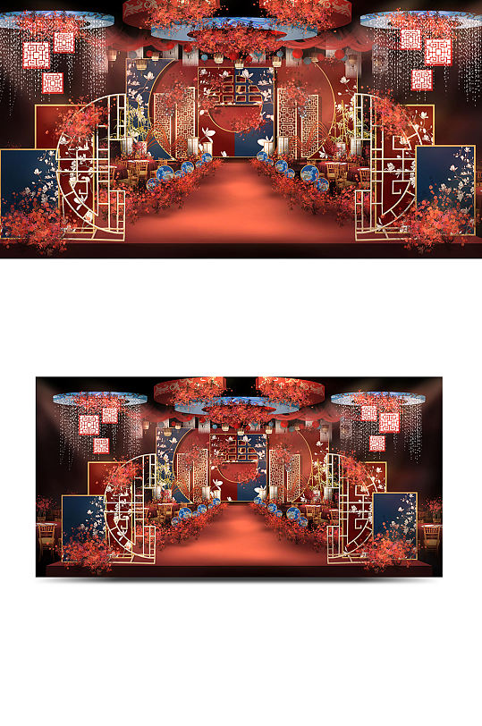 红蓝撞色国风汉代中国风传统古典婚礼舞台