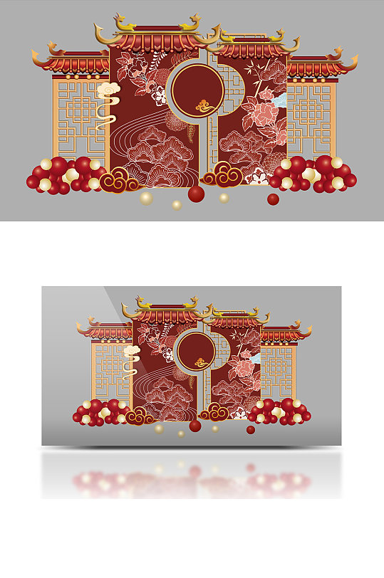 红色中国风生日寿宴大气新中式合影背景板