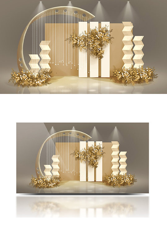 简约香槟色奶茶色泰式婚礼效果图迎宾区合影-众图网