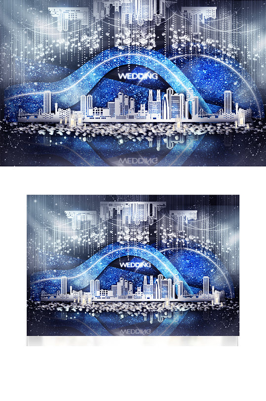 蓝色星空婚礼合影区效果图梦幻背景板-众图网