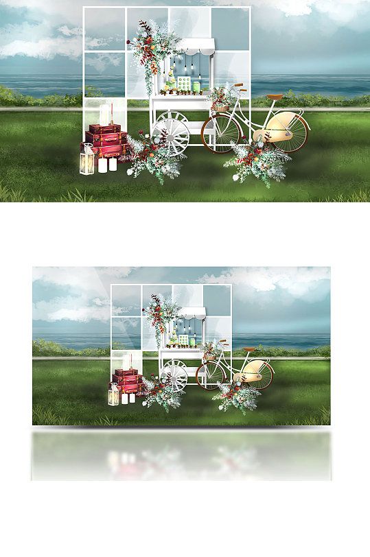 户外森系甜品区婚礼清新简约白色草坪-众图网