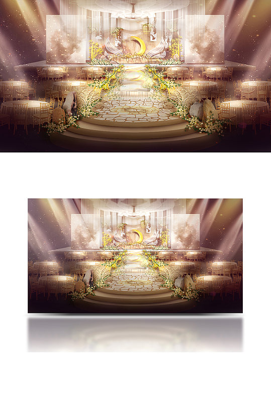 新中式英雄联盟婚礼效果图香槟色舞台仪式区-众图网