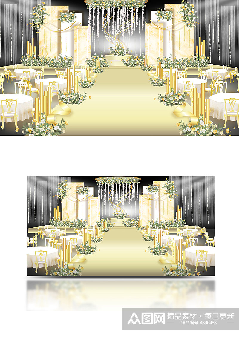 唯美婚礼舞台设计清新简约仪式区梦幻素材