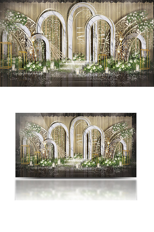 大理石简约婚礼迎宾工装效果图香槟色欧式-众图网