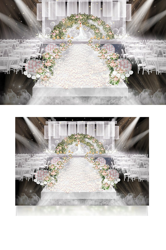 粉绿色主题婚礼仪式区效果图舞台浪漫-众图网