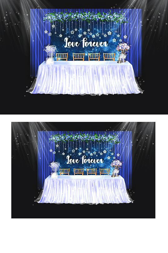 蓝色星空婚礼效果图签到区甜品台梦幻-众图网