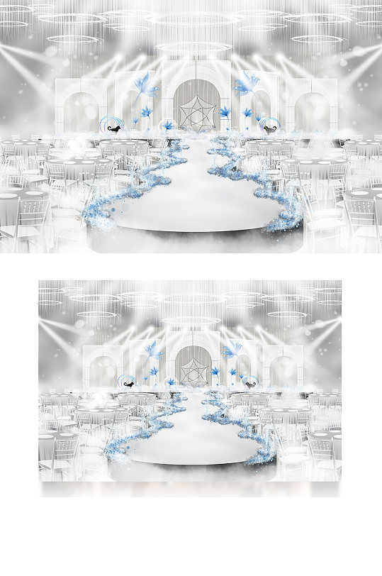 唯美婚礼效果图蓝白宫殿婚礼效果图浪漫舞台-众图网