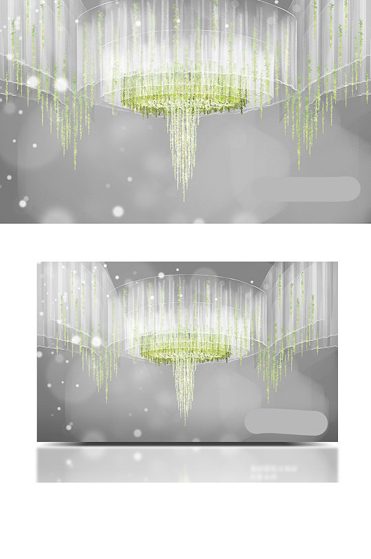 白绿小清新轻纱绿植花串吊顶婚礼效果图简约-众图网