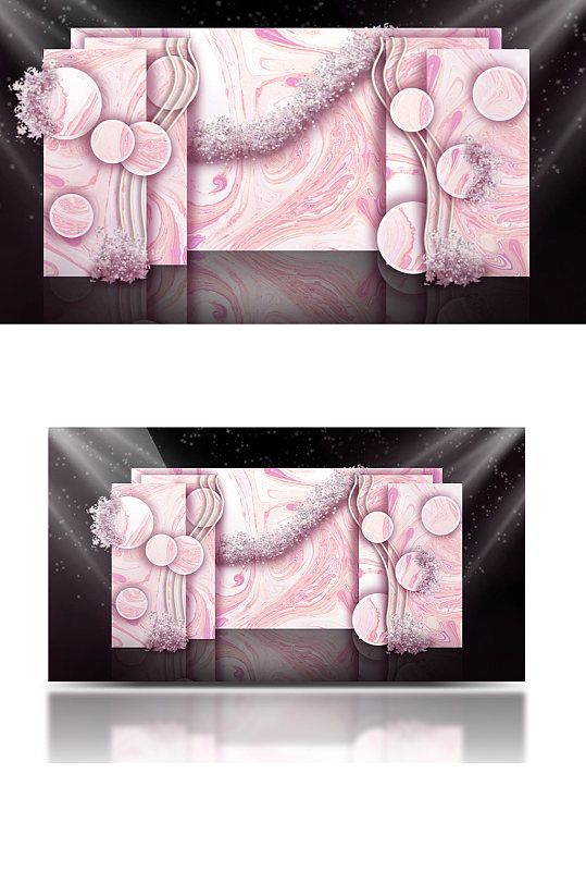 粉色简约迎宾区婚礼效果图唯美合影背景板-众图网