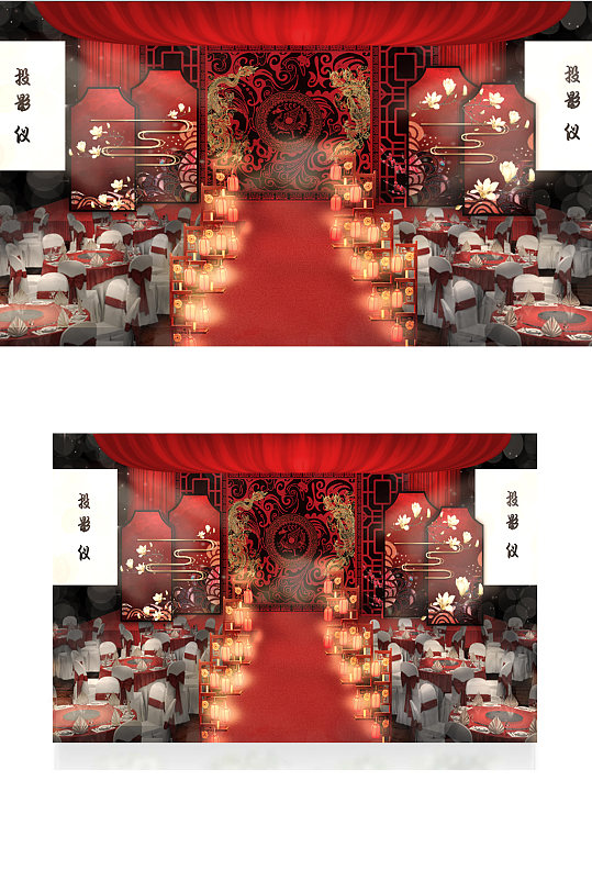 中式大气飘顶婚礼红色喜庆大气舞台仪式区