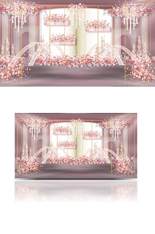 浪漫粉色婚礼效果图合影背景板迎宾唯美-众图网