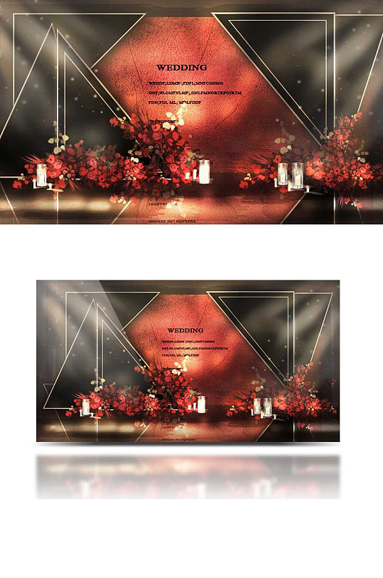 红黑婚礼合影区效果图迎宾ins背景板