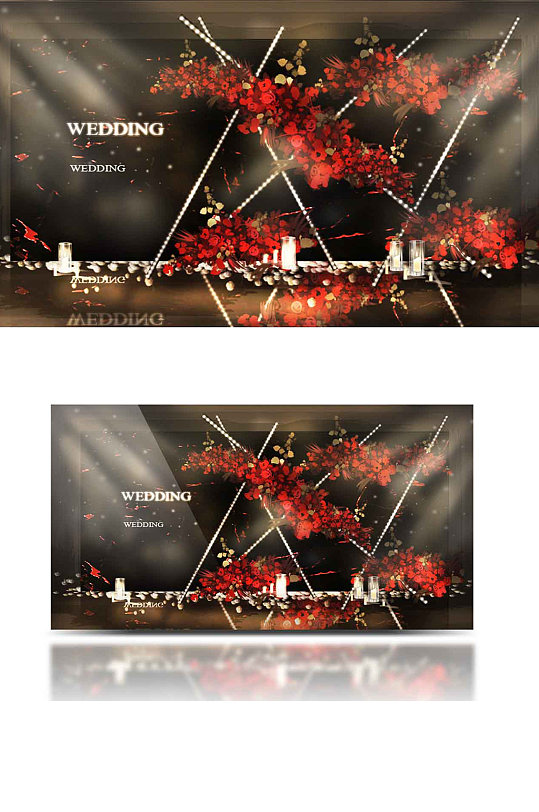 红黑婚礼合影区效果图迎宾背景板浪漫-众图网