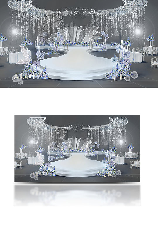 淡蓝色唯美浪漫婚礼效果图舞台仪式区-众图网