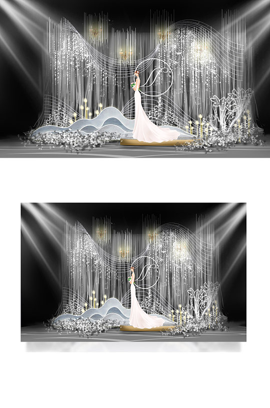 婚礼迎宾区效果图唯美合影迎宾背景板白色-众图网