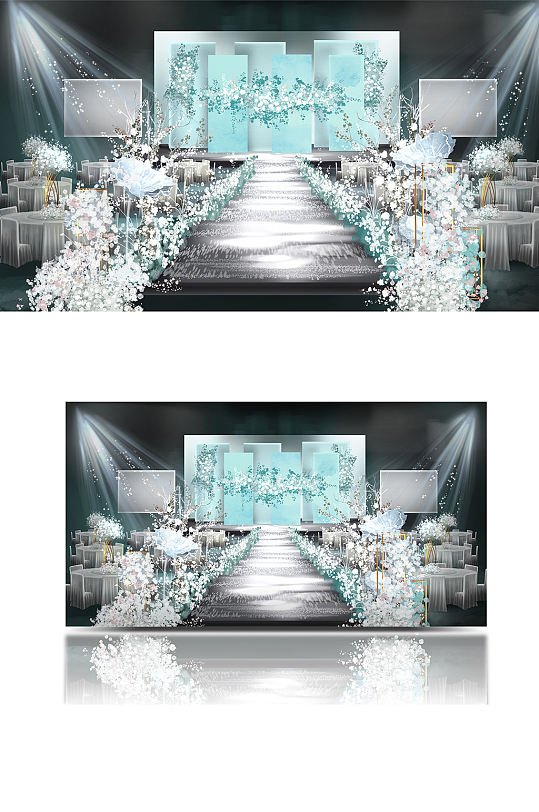 蒂芙尼蓝主题婚礼效果图梦幻清新舞台仪式区-众图网
