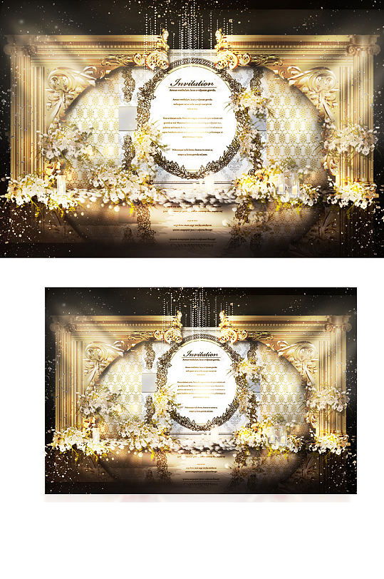 欧式婚礼合影区效果图轻奢浪漫迎宾背景板-众图网