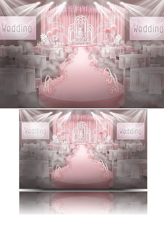 粉白色梦幻唯美主题婚礼主仪式区效果图舞台-众图网