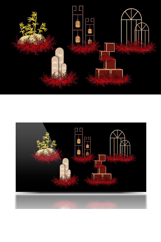 新中式红色大气婚礼效果图元素花束浪漫-众图网