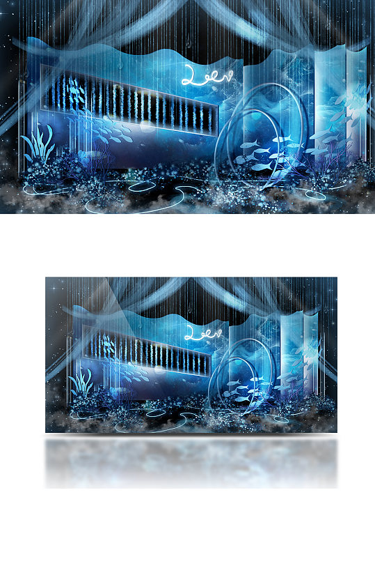 天蓝色海洋婚礼效果图舞台仪式区梦幻-众图网