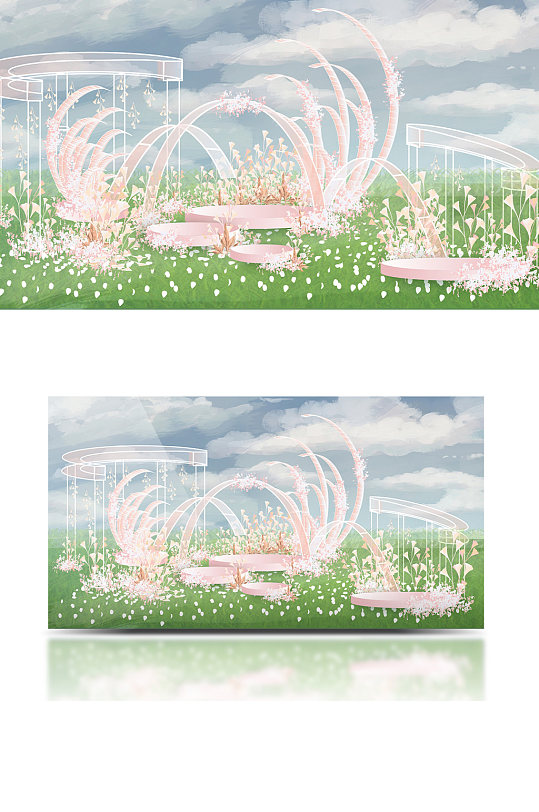 粉白色系火烈鸟主题户外婚礼效果图唯美-众图网