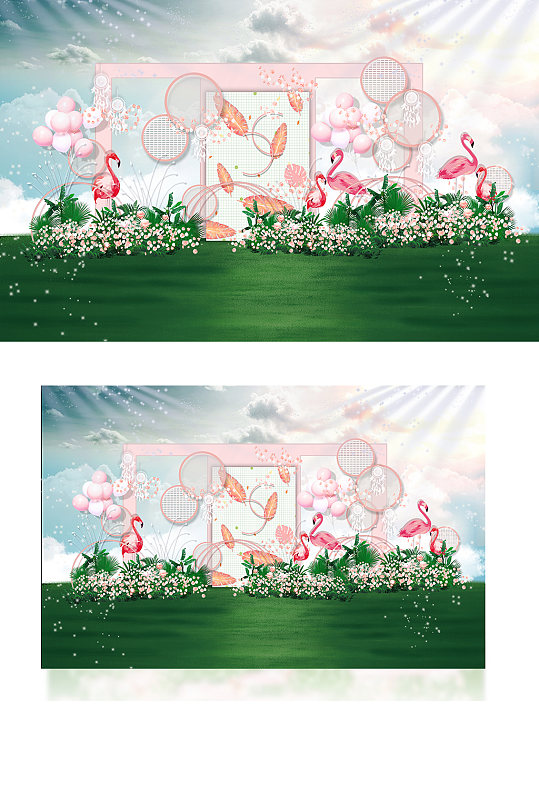 唯美户外婚礼设计效果图红色粉色草坪-众图网